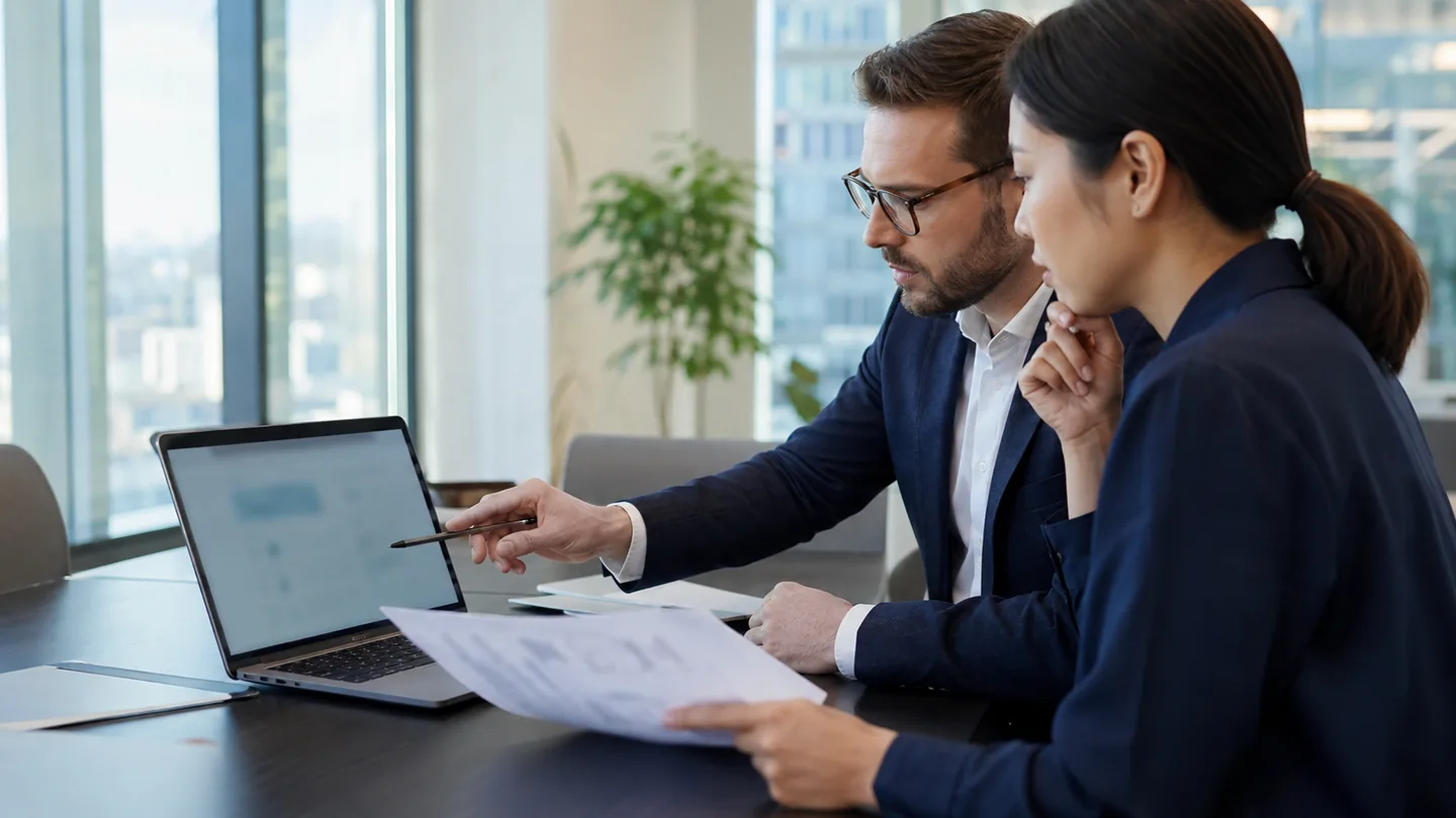 Buyer and sourcing colleague comparing quotation and specification details