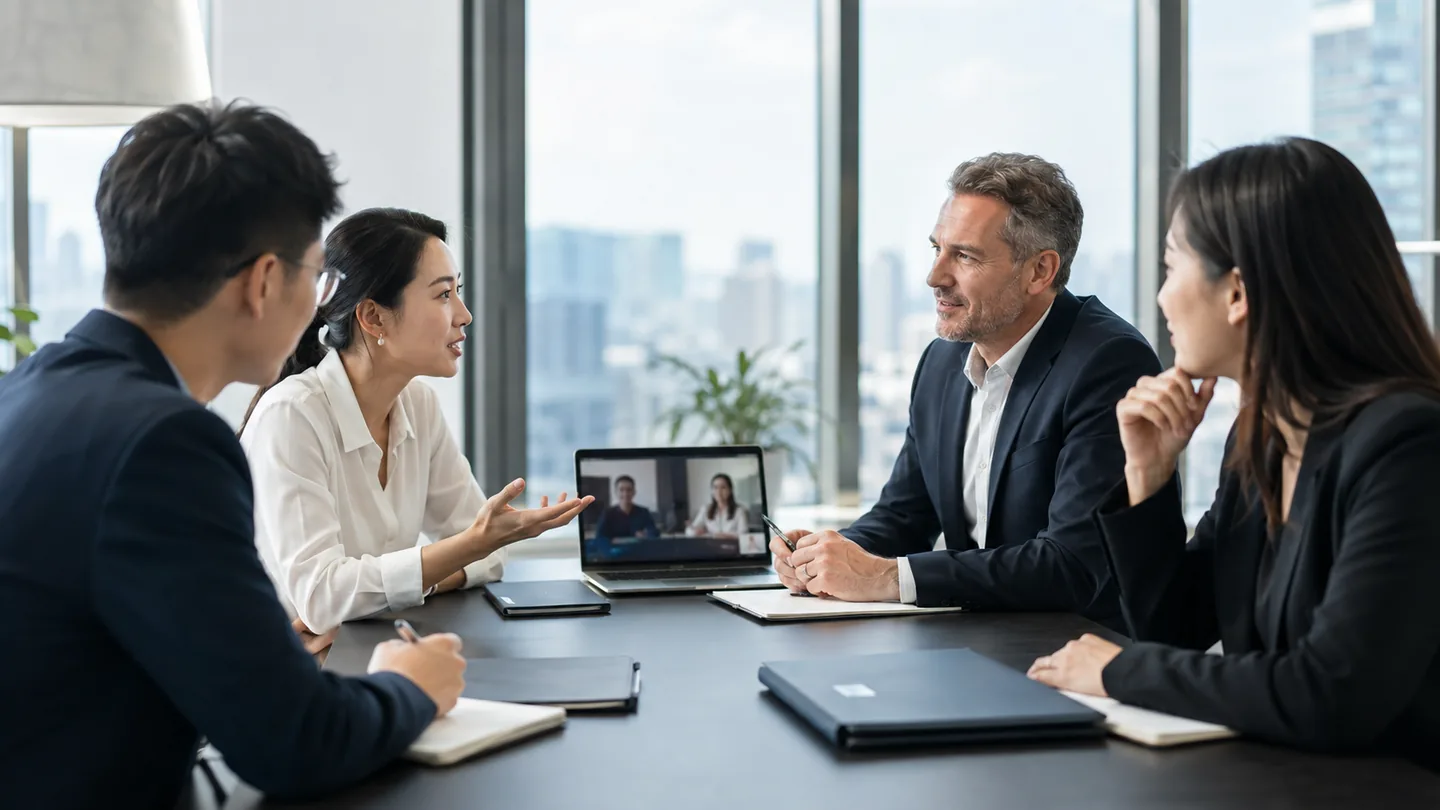 Cross-border team coordinating a sourcing discussion with remote participants
