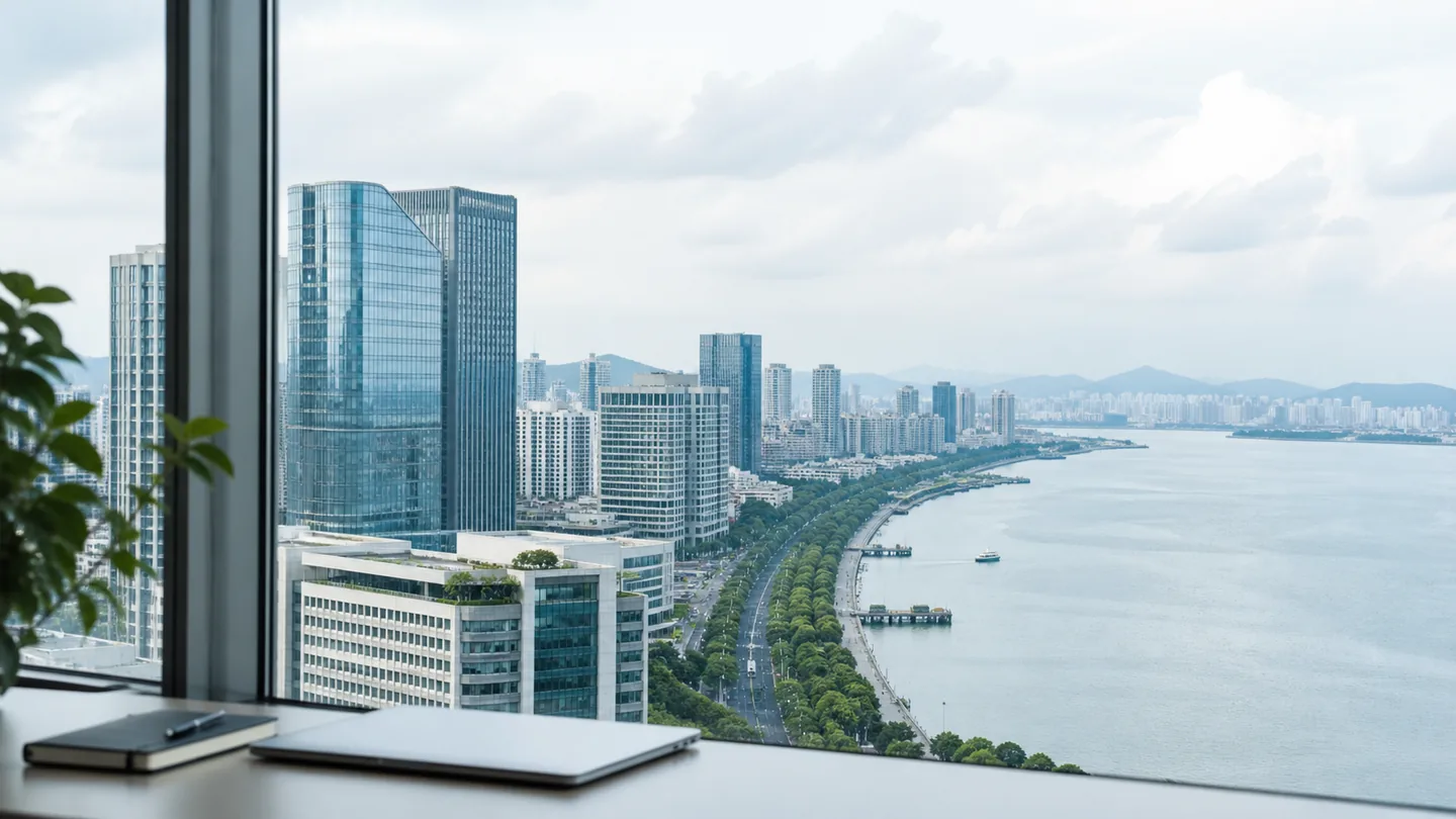 Illustrative view of Xiamen as a modern coastal business environment